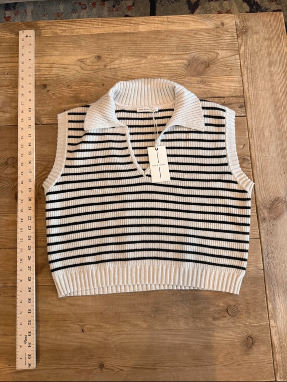 moon & madison Striped V-Neck Sweater Vest in White and Black